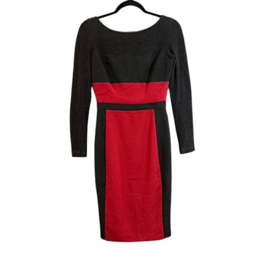 Black Halo "Jackie-O" Style Sheath Dress Colorblock Black Burgundy Red Size 2